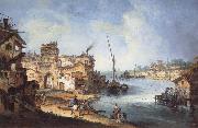 MARIESCHI, Michele Buildings and Figures Near a River with Shipping china oil painting artist